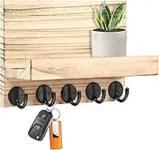 Key Holder Wood Key and Mail Holder with 5 Hooks and Mounting Hardware Wall Mounted Key Storage Hanger Decorative Key Rack Shelf for Entryway Hallway Doorway (Log Color)