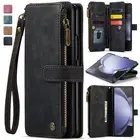 For Samsung Galaxy Z Fold6 5 4 3 Zipper PU Leather Wallet Crossbody Card Case