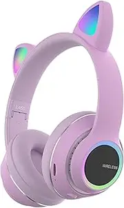 L450 Over Ear Music Headset Glowing Cat Ear Headphones 7 Color Breathing Lights Foldable Wirel BT5.0 Earphone with Mic AUX in TF Card MP3 Player for PC Laptop Computer Mobile Phone Purple