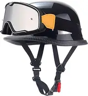 Leather Motorcycle Half Helmet Safety Helmet with Visor Skull Cap Ventilated Comfort Helmet for Adult Men Women Moped Cruiser DOT/ECE Approved Safety Helmet