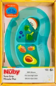 Nuby Sure Grip 100% Silicone BPA Free Miracle Mat 2-Section Oval Plate Aqua Blue