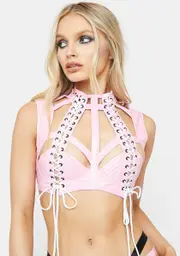 [Club Exx] Rude Awakening Harness Bra Top - Pink Opal