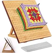 11.4inch Crochet Blocking Board, Portable Handcrafted Bamboo Wooden Crochet Blocking Board with 20 Steel Pins Adjustable Stand for Knitting and Granny Squares Crochet Projects (29 * 29cm)