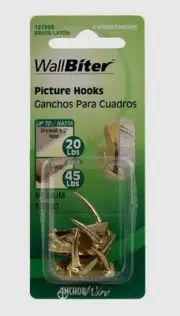 HILLMAN WallBiter 45 lb Brass Small Picture Hook Hanger 4 pk Brass-Plated 122393