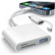 SD Card Reader for iPhone iPad Built-in Dual Lightning & USB-C Connector Card