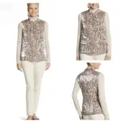 Chicos Leopard Print Vest +Top Set Womens 2 Large Quilted Animal Shine Mob Wife