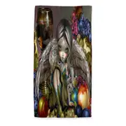 Silent Wisdom Owl Angel Wine and Fruits Microfiber Beach Towel