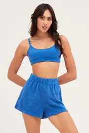 Blue Mini Shorts High Rise Terry - Size S, Women's Track Short