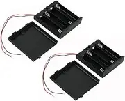 Ogrmar On/Off Switch 4 x 1.5V AA Battery Case Holder Leads Black w Cap 2Pcs