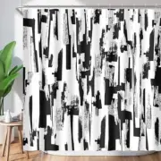 Black and White Shower Curtain Abstract Art Painting Ombre Brush Strokes Chaos