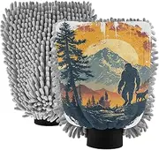 XYMZR Landscape Sasquatch Dog Absorbent Microfiber Car Wash Mitt, Funny Cute Anime Scratch Free for Cars Cleaning, Home Cleaning Mitts, 2 Pack, 10.24” L x 7.09” W