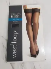 West Loop Lace Top Thigh High Sheer Toe Hose Size L/XL Jet Black
