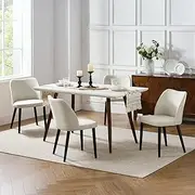 HULALA HOME Fabric Dining Chair Ergonomic, Mid-Century Modern Upholstered, Dining Chairs with Metal Legs for Dining Room, Set of 4, Ivory
