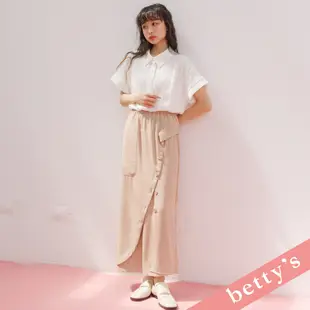 betty’s貝蒂思 腰鬆緊斜片排釦雪紡褲裙(卡其色)