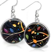 Colorful Abstract Zentangle Designed .925 Dangle Earrings Handcrafted Jewelry