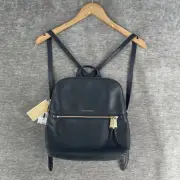 Michael Kors Rhea Medium Pebbled Leather Slim Backpack Black Logo $258 NEW