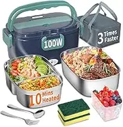 SOOOEC Electric Lunch Box 100 W, 3-in-1 Portable Heated Lunch Box, Removable Stainless Steel Lunch Box, 12 V/24 V/220 V Insulated Heat Box for Car/Truck/Office, with Insulated Bag (TealSD, 1.5 L)