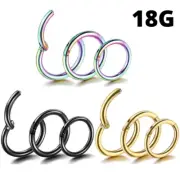 Thin 18G Hinged Clicker Gold Black Rainbow Steel Nose Ring Segment Tragus Hoop