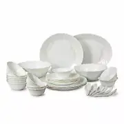 Cello Imperial Winter Frost Opalware Dinner Set, 33 Pieces, White