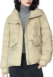 [Generic] Women's Zip Puffer Jacket Lightweight Stand Collar Down Coats Winter Quilted Short Down Pockets Coat
