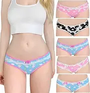 [LittleForBig] Women's Ladies Soft Cotton Underwear Comfortable Hipster Briefs 5 Pack Panties Set - Bedtime Bunny