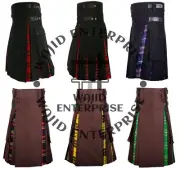 Scottish Men's Hybrid Utility KILTS 100% Cotton & Acrylic Tartan Under Pleated