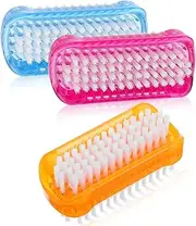 Piriuuo Pack of 3 Hand Brush, Double Sided Nail Brush, Plastic Hand Brush, Nail Brush, Hand Wash Brush, Nail Brush, Nail Brush for Cleaning Nails, Under Nails, Red, Blue and Orange