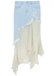 Marques' Almeida Asymmetric Denim and Chiffon Midi Skirt - Light Blue - 6 (UK6 / XS) 6 (UK6 / XS)