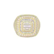 4.22ct Baguette & Round Moissanite Men's Cushion Cut Ring 14k Gold Plated Silver
