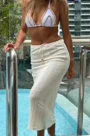 White Crochet Maxi Skirt High Rise Relaxed Lined - Size 16XL, Women's Maxi Skirt