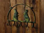 New Primitive Rustic MOSS GREEN BUNNY KEY HOOKS Wall Hanger 6" x 7"