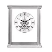 Bulova Table Clock Analog Cafe Skeleton Silver/Glass Accent Quartz Roman Numeral