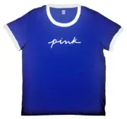 VICTORIA'S SECRET PINK COTTON SHORT SLEEVE CAMPUS RINGER TEE SHIRT TOP XS NWT