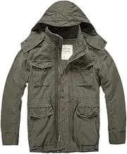 [JINFUHAO] Men Camo1 Tactical Jackets Cotton Multi-Pockets Hooded Long Military Combat Jacket Loose Coats, Army, Medium