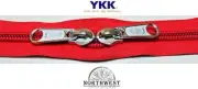 YKK Nylon Coil Zipper Tape # 10 Red 25 yards with 50 Nickle Zipper Sliders