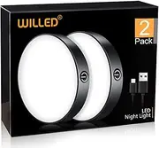 WILLED Tap Light Rechargeable, 6000K Dimmable Touch Light Buit-in 1000mAh Large Battery, Stick on Closet Light, Portable LED Puck Night Lights for Cabinet, Wardrobe, Counter, Kitchen, Bedroom (2 Pack)
