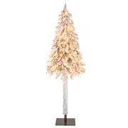 P&P 1.85M Pre-Lit Snow Flocked Christmas Tree Replaceable Incandescent Lights Decor