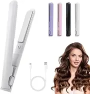 New Mini 2-in-1 Curling Iron & Hair Straightener, Portable Travel Straightener and Curling Iron, All Hair Types (White, 7.09 x 1.97 inches, 450F, Plastic Heating Plate, Straight/Curly)