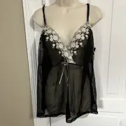 Cacique Lane Bryant Black Mesh Lace Cami Lingerie Top Plus Size 22/24 H