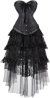 [Hengzhifeng] Women Corset Steampunk Bustier with Lace skirt Dancewear Vampire Party Costume
