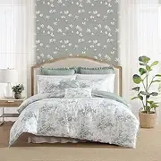 Laura Ashley - Twin Comforter Set, Premium Cotton Bedding with Matching Shams & Bonus Decorative Pillow, Floral Home Decor, Oeko-Tex Certified (Toile Delight Green, Twin)