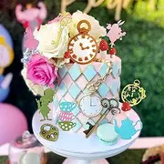 LaVenty Alice in Wonderland Cake Decoration Set - 31 Piece Whimsical/Fantasy Cake Toppers & Decor for Birthday Party