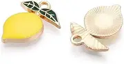 [DanLingJewelry] 100Pcs Yellow Lemon with Leaf Enamel Charms Imitation Food Fruit Dangle Charms for DIY Crafts Jewelry Making Necklace Bracelets, Non-Precious Metal, No Gemstone