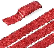 uxcell 5 Yards 3 Inch Elastic Sequins Trim Flat Sequin Strip Paillette Fabric Ribbon for Crafts DIY Fringe Sewing Costume Dress, Red