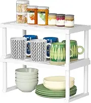 Lifewit Cabinet Shelf Organizer, Expandable Countertop Kitchen Shelves, Plastic Shelf Riser for Pantry Kitchen Storage and Spice Rack, Set of 2, White