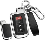 Leather Car Key Covers Protector fit for Toyota Camry RAV4 Highlander Corolla Avalon Prius 4Runner Land Cruiser K624 Sequoia Tacoma Tundra Key Shell Key Fob Holder Case Keyring Silvery-black