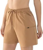 [Cosmolle] Women Lightweight Hiking Cargo Shorts Quick Dry Athletic Shorts for Camping with Zipper Pockets Water Resistant