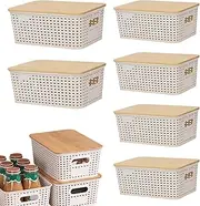 Basket With Lid - Storage Bin With Lid | Storage Bins For Office Organization, 6x Stackable Container Box Organizer Bins Lidded For Kitchen Closet Office Classroom Desktop Shelves Drawers