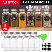 12-36x Clear Square Glass Jars Spice Herb Seasoning Condiment Storage Container