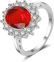 [SixTwo] Princess Diana Kate Middleton Class Gemstone Birthstone Sapphire Red Halo AAA Cubic Zirconia Statement Engagement Rings for Women, Anniversary 925 Sterling Silver Promise Rings for Her